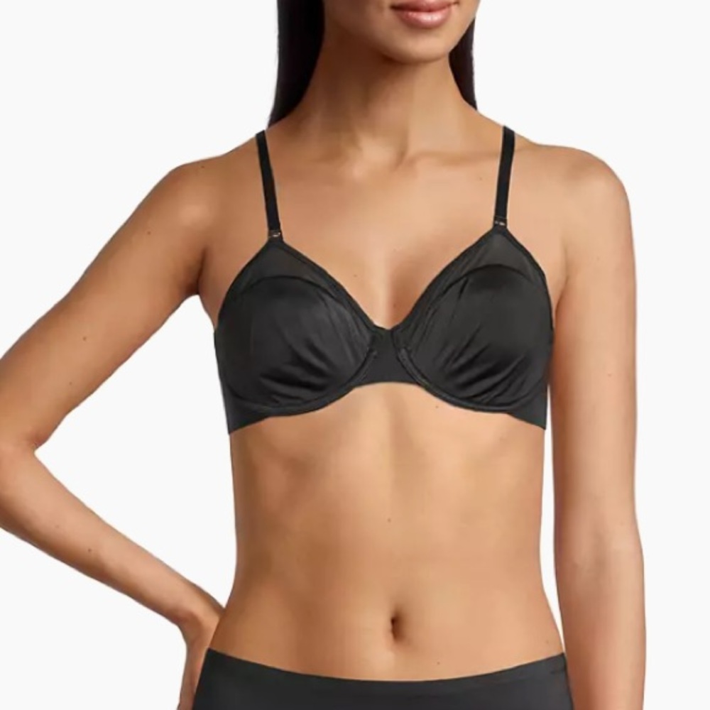 Le Mystere Satin & Mesh Underwire Bra Size 34B Black